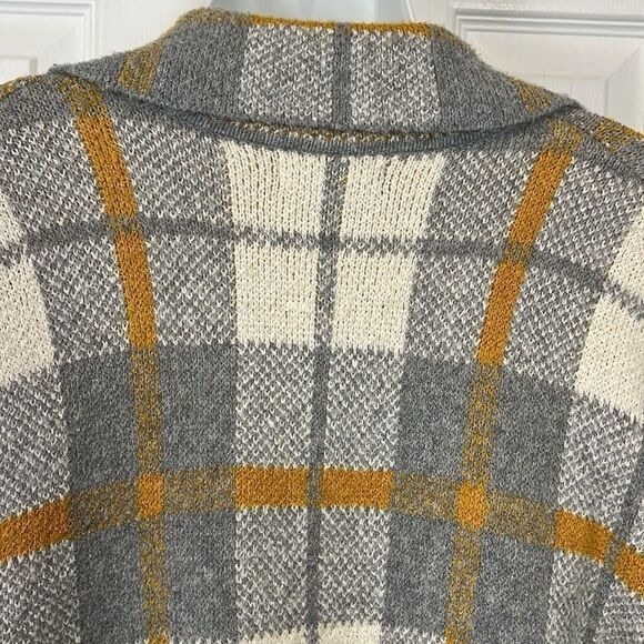 Rachel Zoe Grey Cream Mustard Plaid Sweater Shacket Size S  fits oversized - Picture 8 of 11